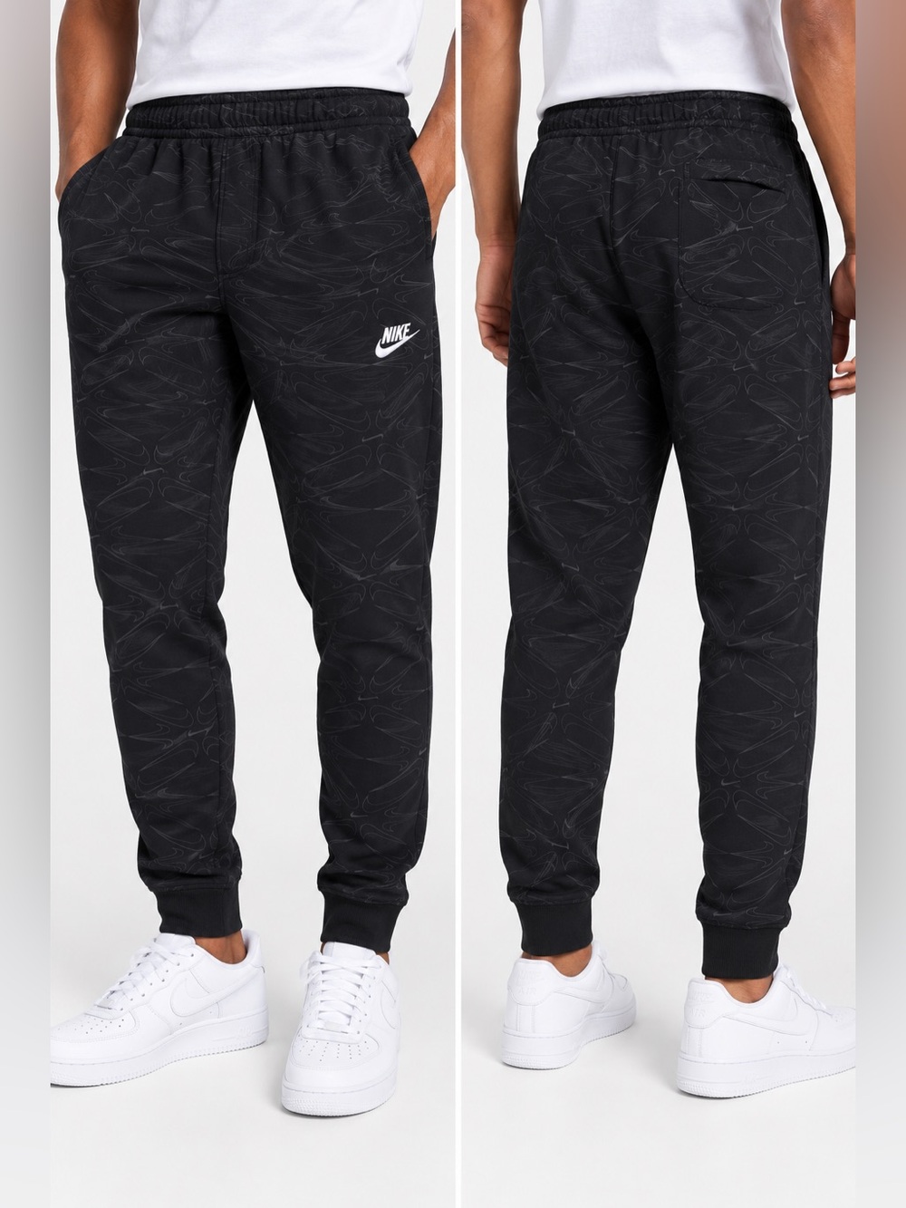 Nike Black Jogger Sweatpants with Subtle Pattern & White Swoosh